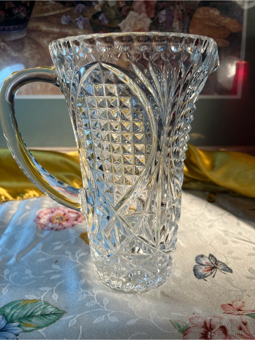 Crystal Cut Glass Pitcher - Clear Glass Beverage Server
